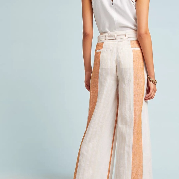 Ett:twa By Anthropologie Striped Linen Trousers With Linen Belt - Picture 5 of 16